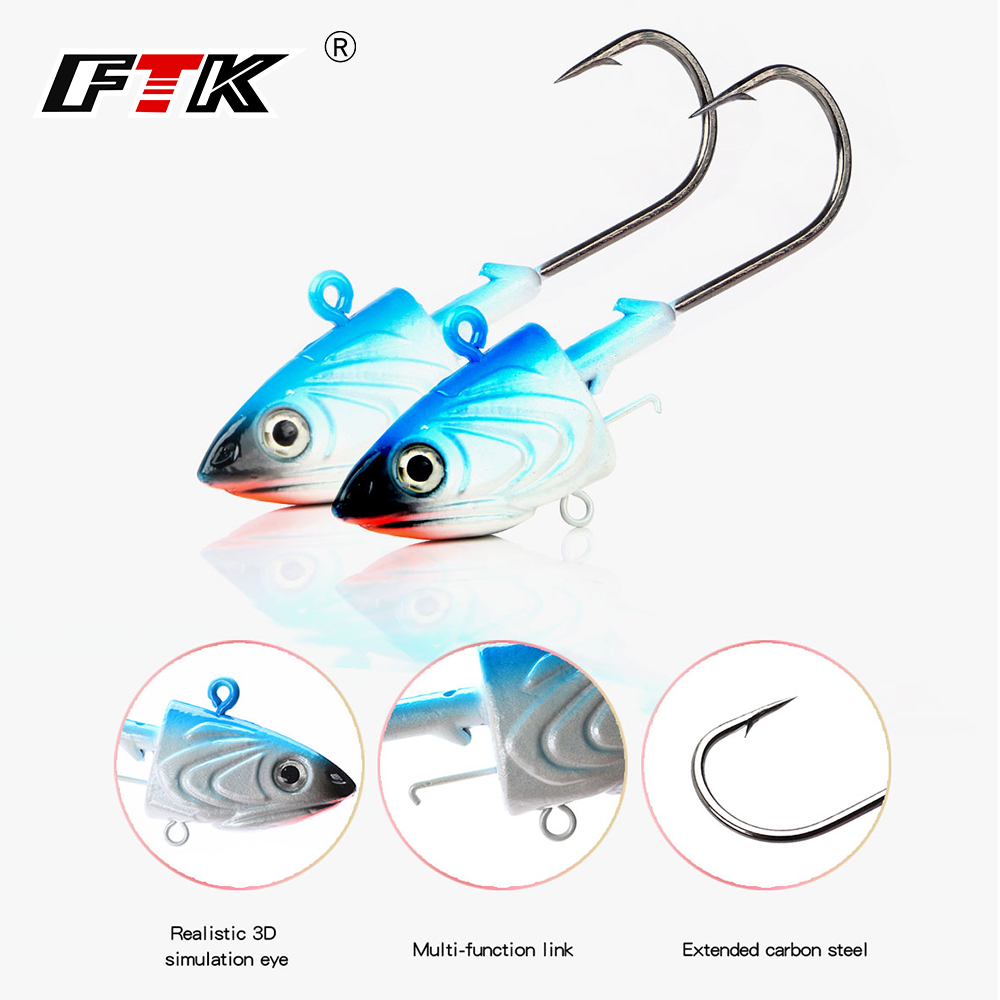 Fishing Lure Soft Plastic - FTK 2PCS Jig Head Vishaak 40g